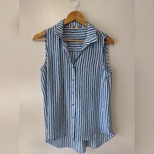 Striped Blue Sleeveless Button up Shirt